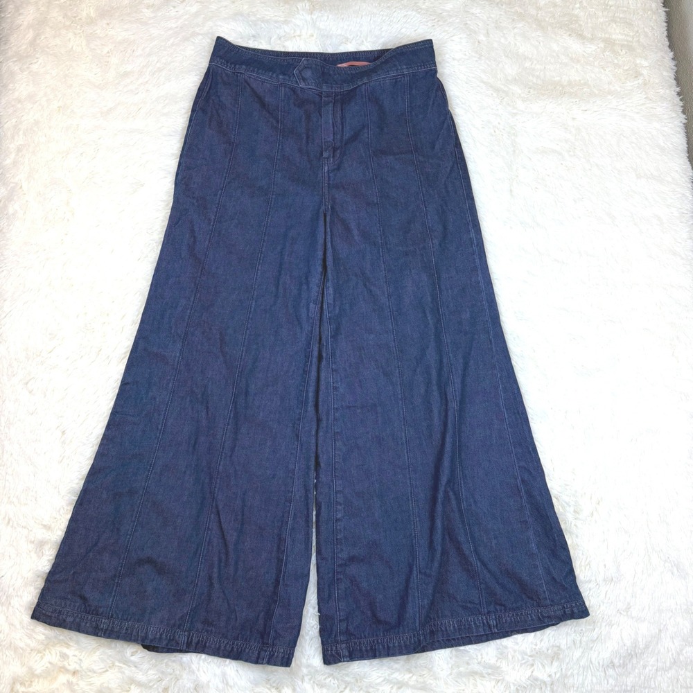 Pilcro Wide Leg Palazzo Jeans Womens 31 Blue Dark Wash High Rise Cotton Boho